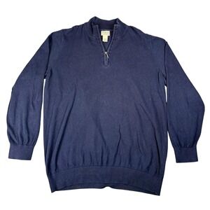 LL Bean Mens XL Tall Navy Blue Cotton Cashmere Quarter Zip Pullover Sweater
